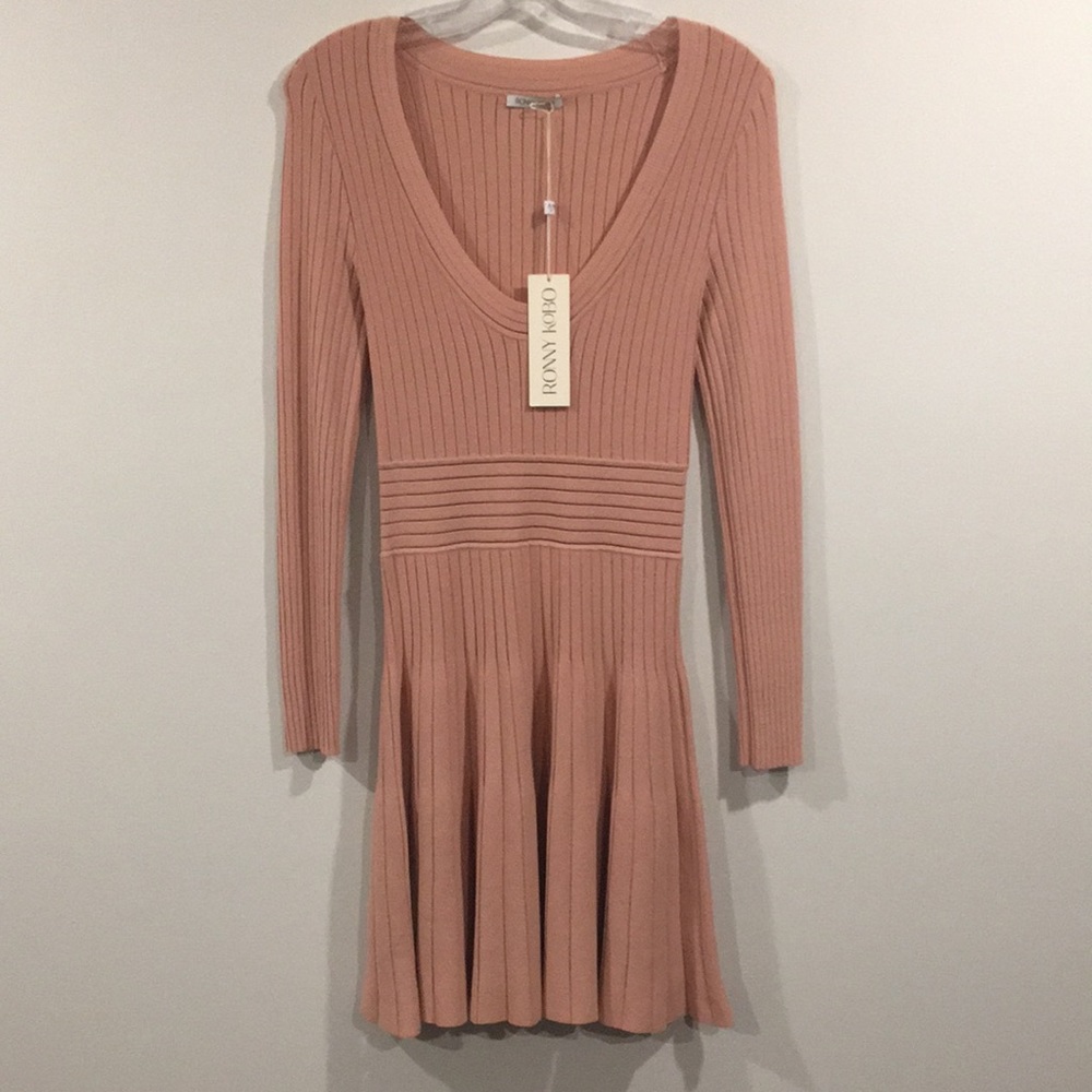 RONNY KOBO Sexy See-Through Long sleeve PINK Dress